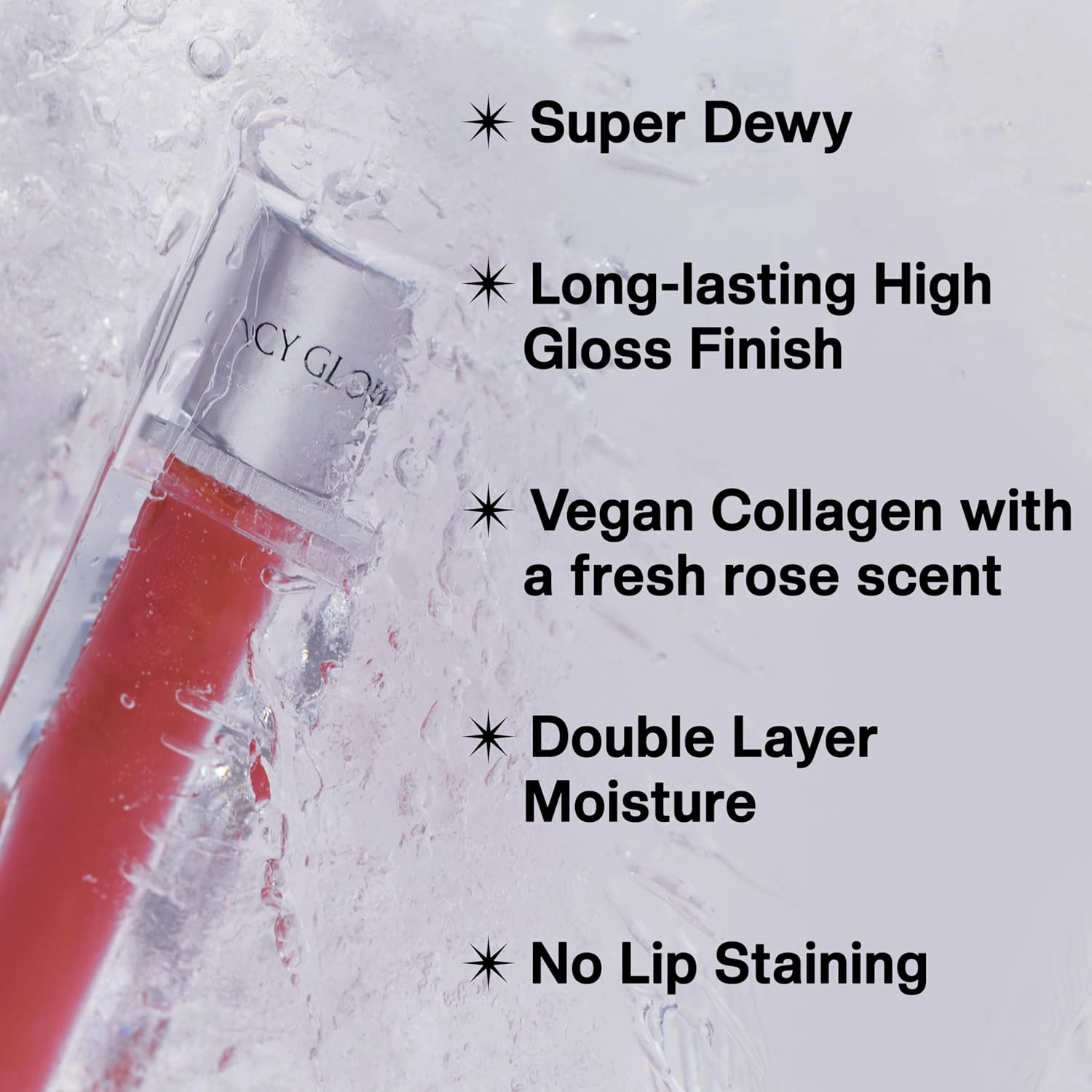 Icy Glow Lip Tint – Vegan Collagen, No-Stain, Hydrating Gloss, (K-Beauty) Makeup, Red & Tinted Shades (01 PETAL)