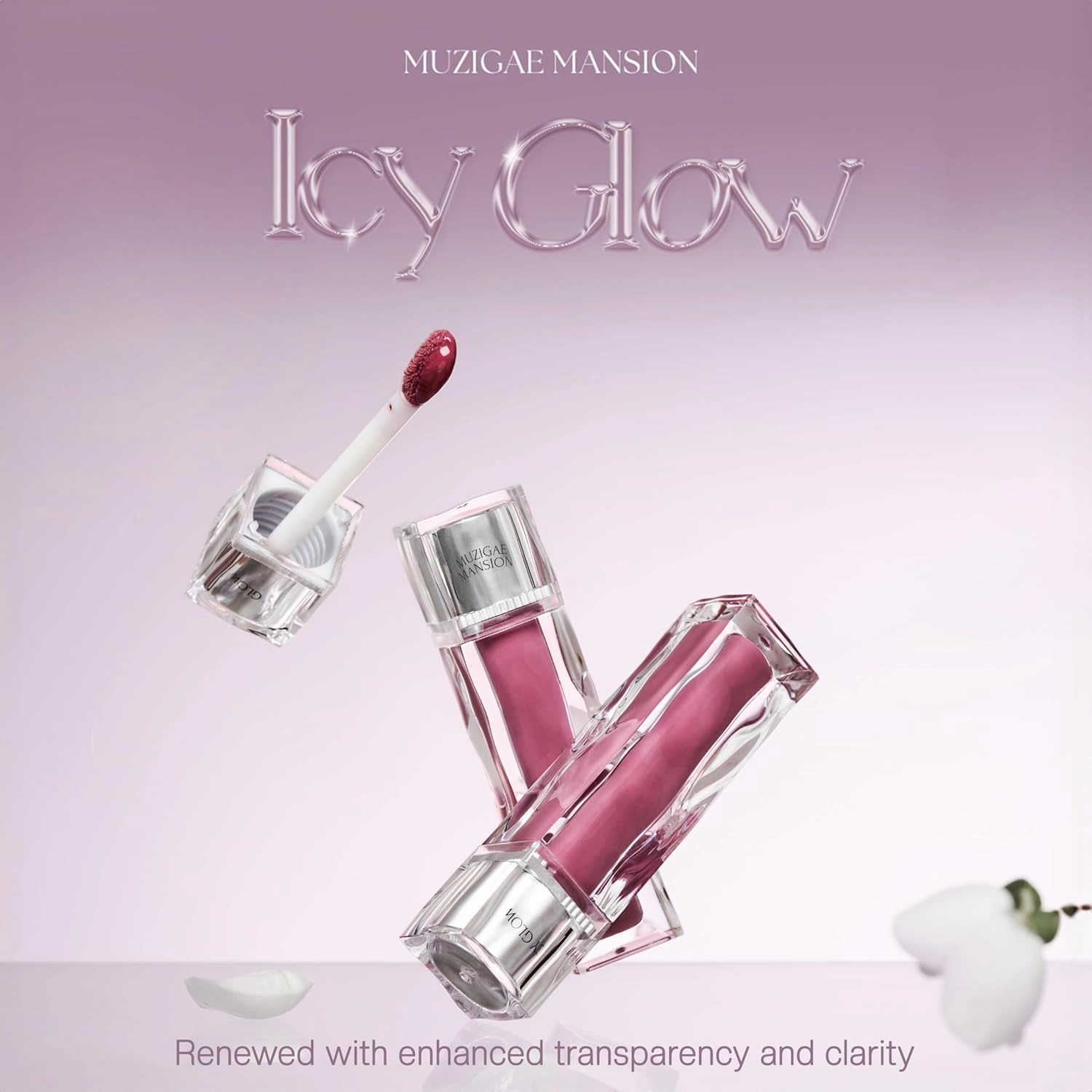 Icy Glow Lip Tint – Vegan Collagen, No-Stain, Hydrating Gloss, (K-Beauty) Makeup, Red & Tinted Shades (01 PETAL)
