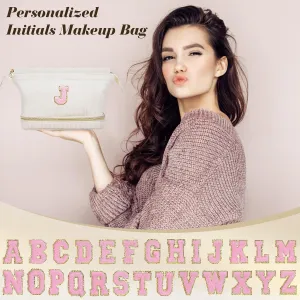 Initial Travel Makeup Bag for Women, Personalized Gift Large Double Layer Make Up Gift Cute Cosmetic Bag for Girl Makeup Pouch Wide-open Roomy Makeup Travel Bags Birthday Gifts for Her Beige - E