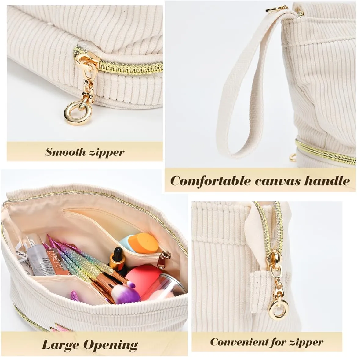 Initial Travel Makeup Bag for Women, Personalized Gift Large Double Layer Make Up Gift Cute Cosmetic Bag for Girl Makeup Pouch Wide-open Roomy Makeup Travel Bags Birthday Gifts for Her Beige - E