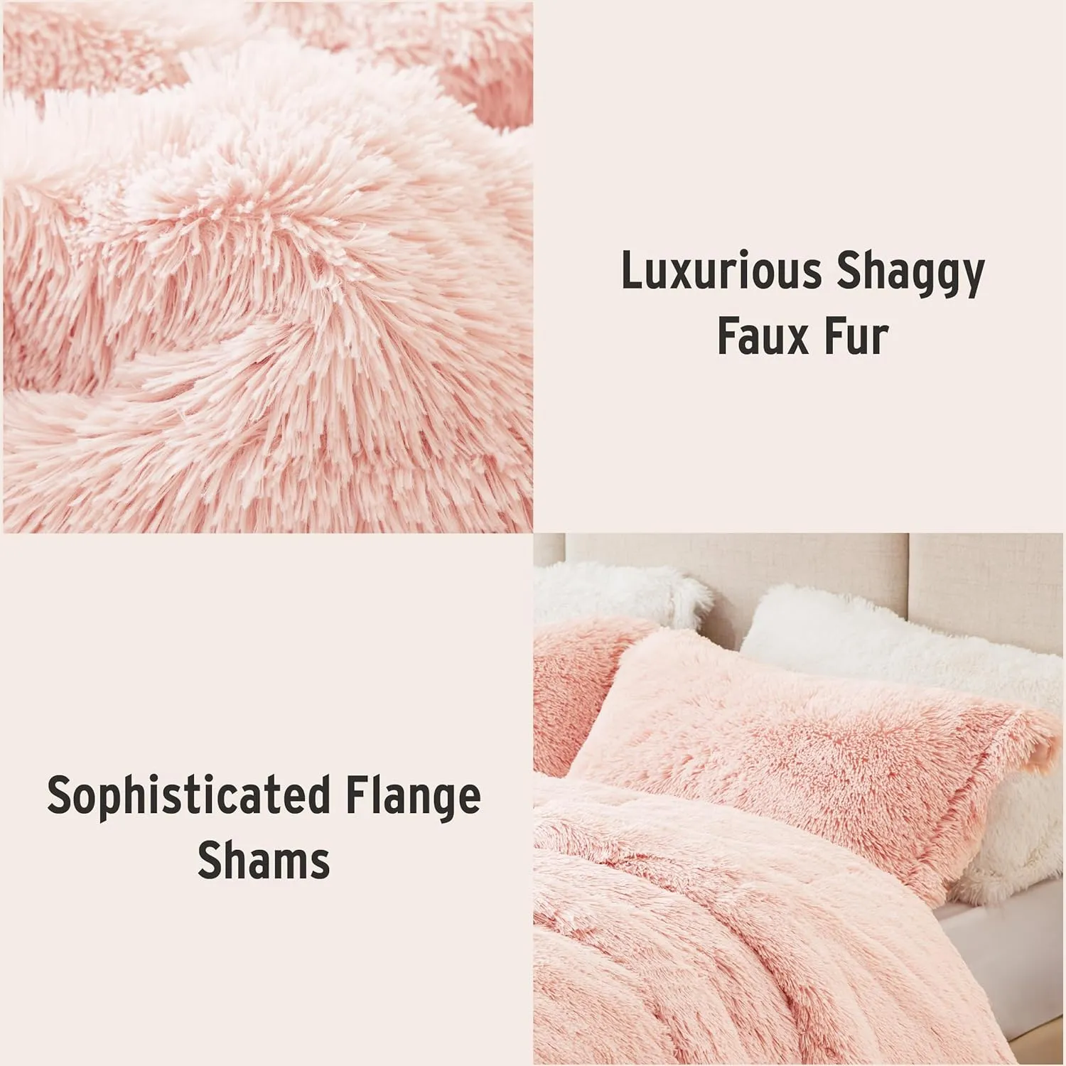 Intelligent Design Malea Shaggy Comforter Set, Long Faux Fur Cozy Down Alternative, Modern Casual Ultra Soft All Season Fluffy Bedding with Matching Sham, Full/Queen, Blush 3 Piece