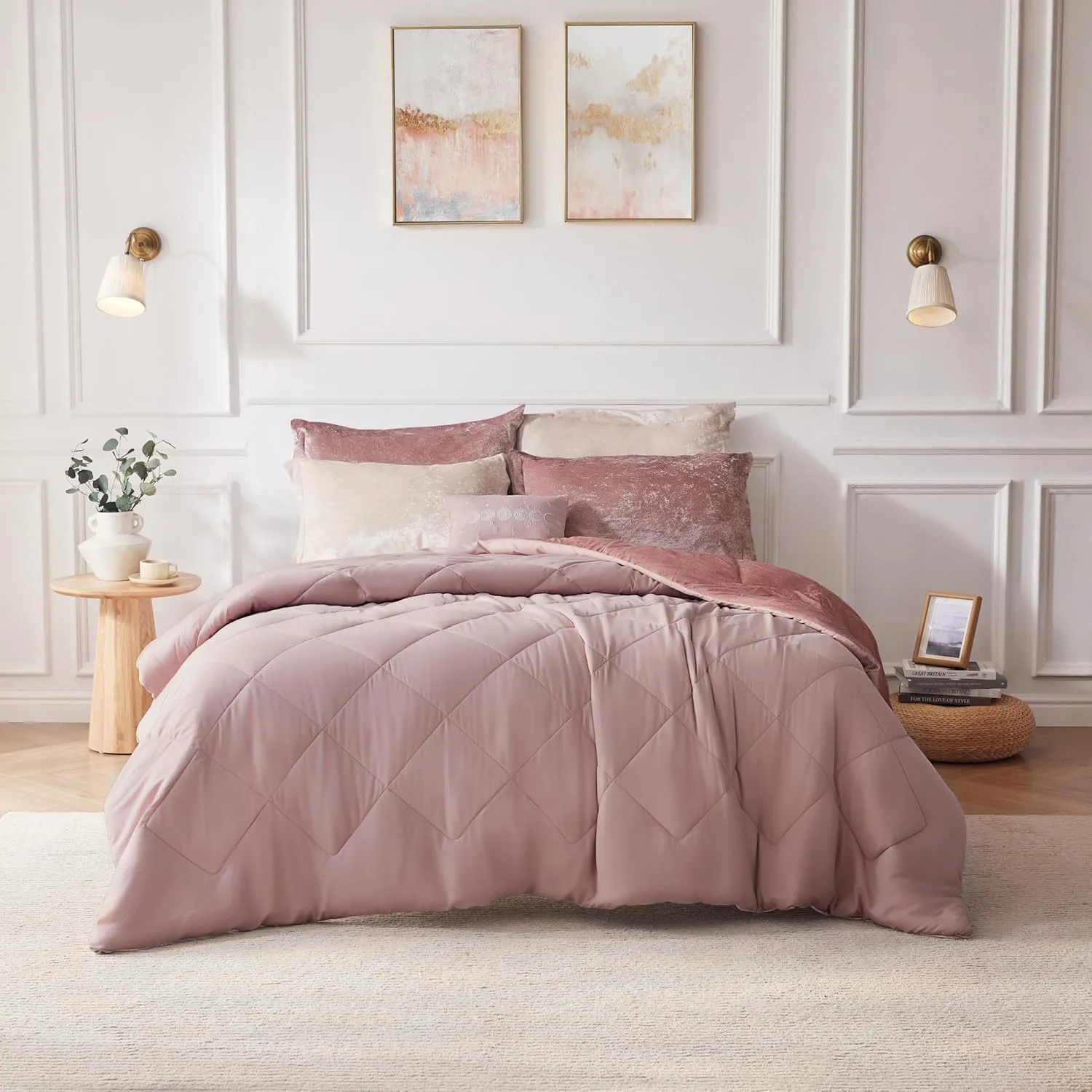 Intelligent Design Twin Velvet Duvet Cover Set with Blush Finish ID12-1782