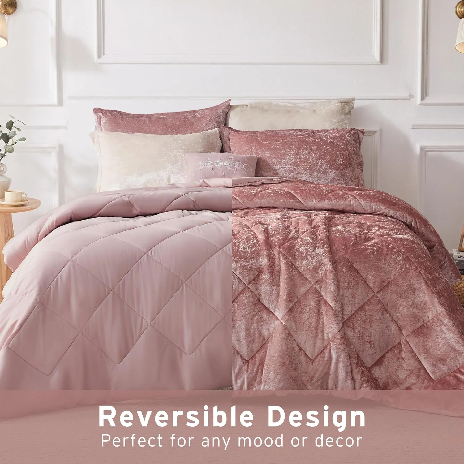 Intelligent Design Twin Velvet Duvet Cover Set with Blush Finish ID12-1782