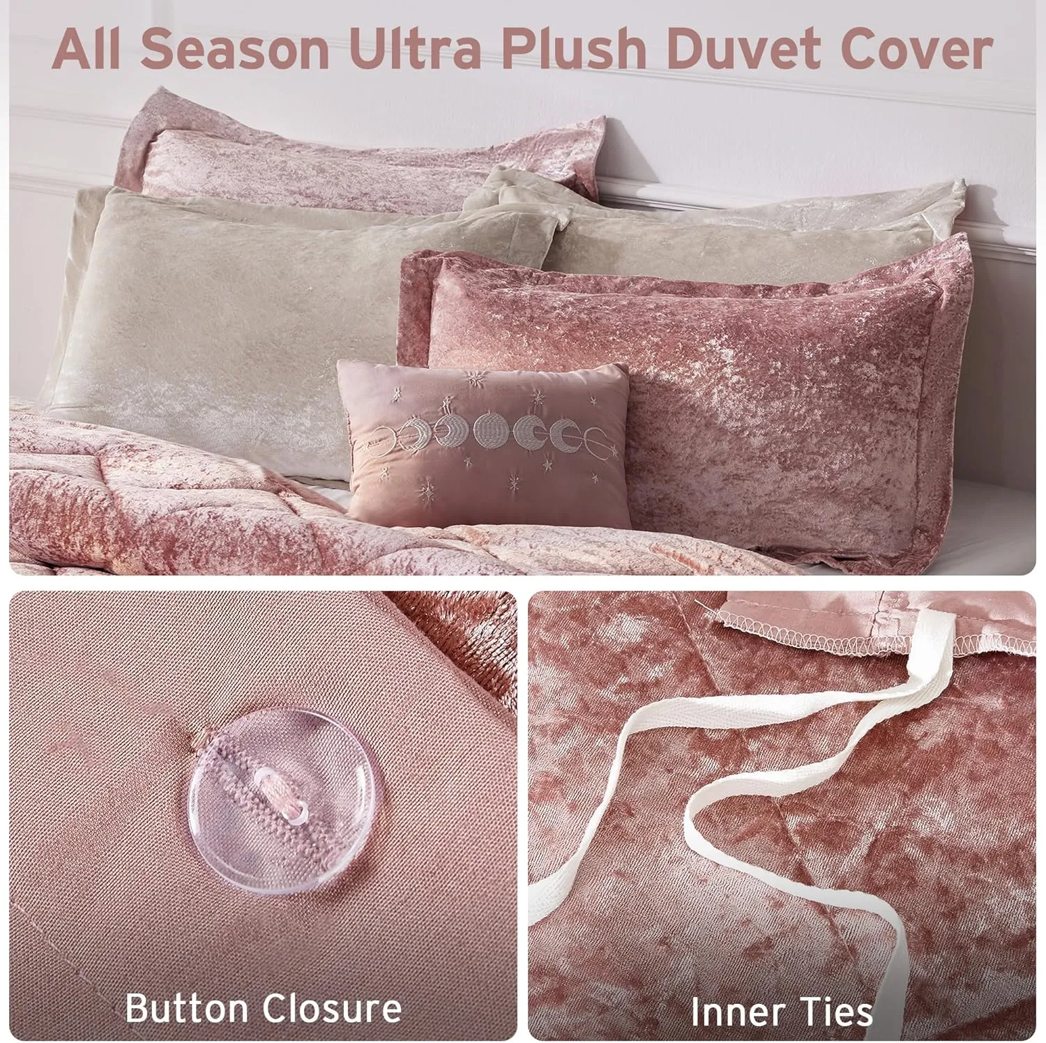 Intelligent Design Twin Velvet Duvet Cover Set with Blush Finish ID12-1782