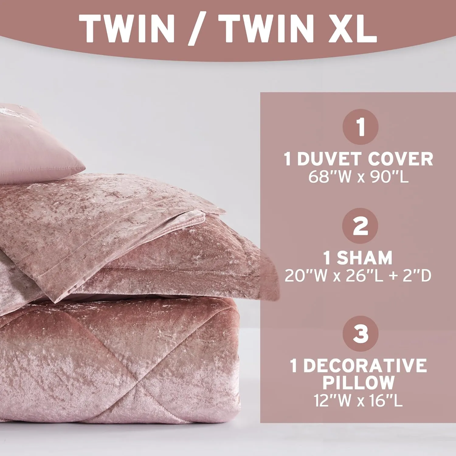 Intelligent Design Twin Velvet Duvet Cover Set with Blush Finish ID12-1782