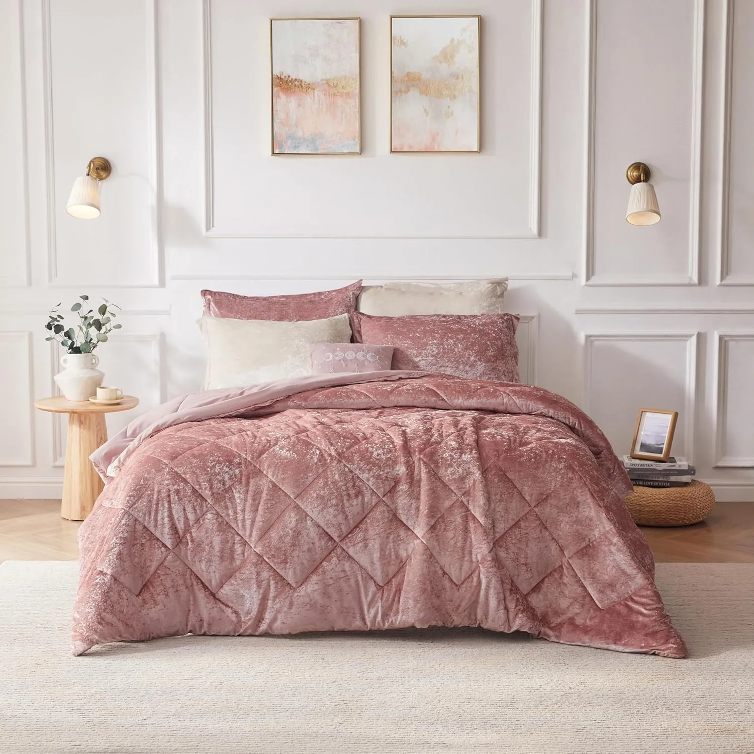 Intelligent Design Twin Velvet Duvet Cover Set with Blush Finish ID12-1782