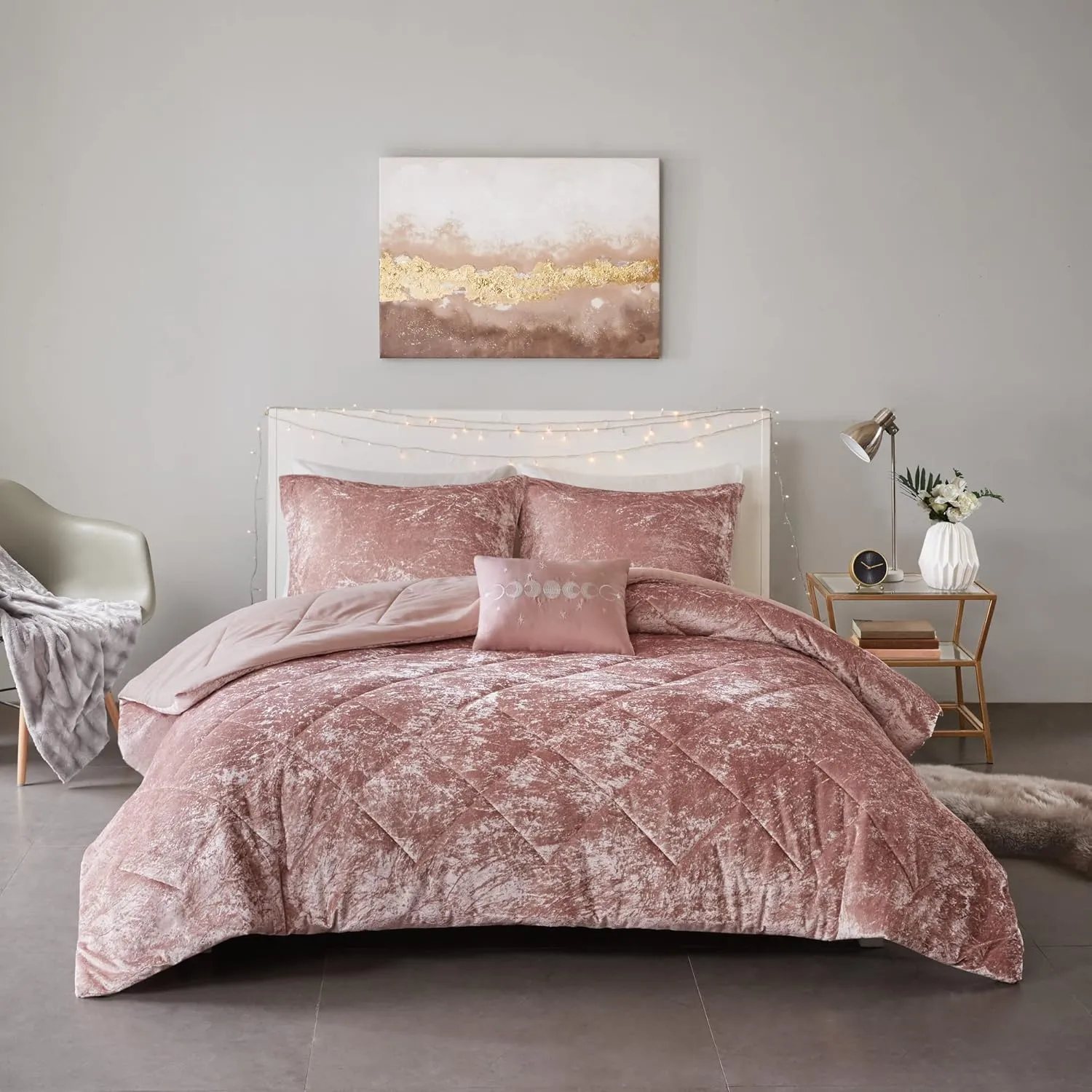 Intelligent Design Twin Velvet Duvet Cover Set with Blush Finish ID12-1782