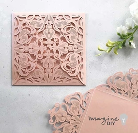 Jaipur Laser Cut Wedding Invitation - Blush Pink