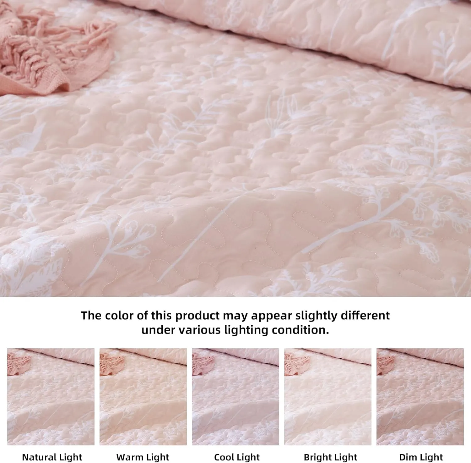 JANZAA Quilts Queen Size Blush Quilt Botanical with Floral Pattern Microfiber Bedspreads Queen Size 3 Pieces Lightweight Comforter Reversible Bedding Set with 2 Pillow Cases