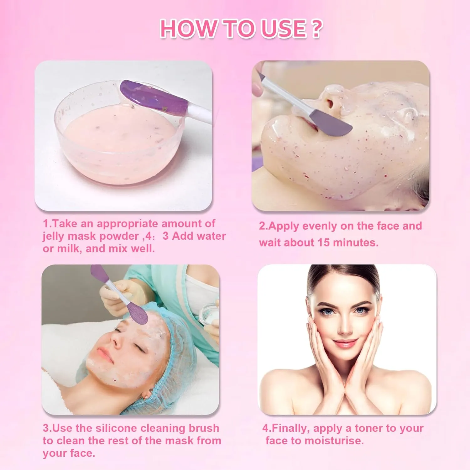 Jelly Mask Powder for Facials Care,Rose Petals Gel Jelly Face Mask,Professional Peel off Rubber Mask,Hydrating Jelly Masks,DIY Spa Mask with Double-ended Silicone Brush,23 Fl Oz