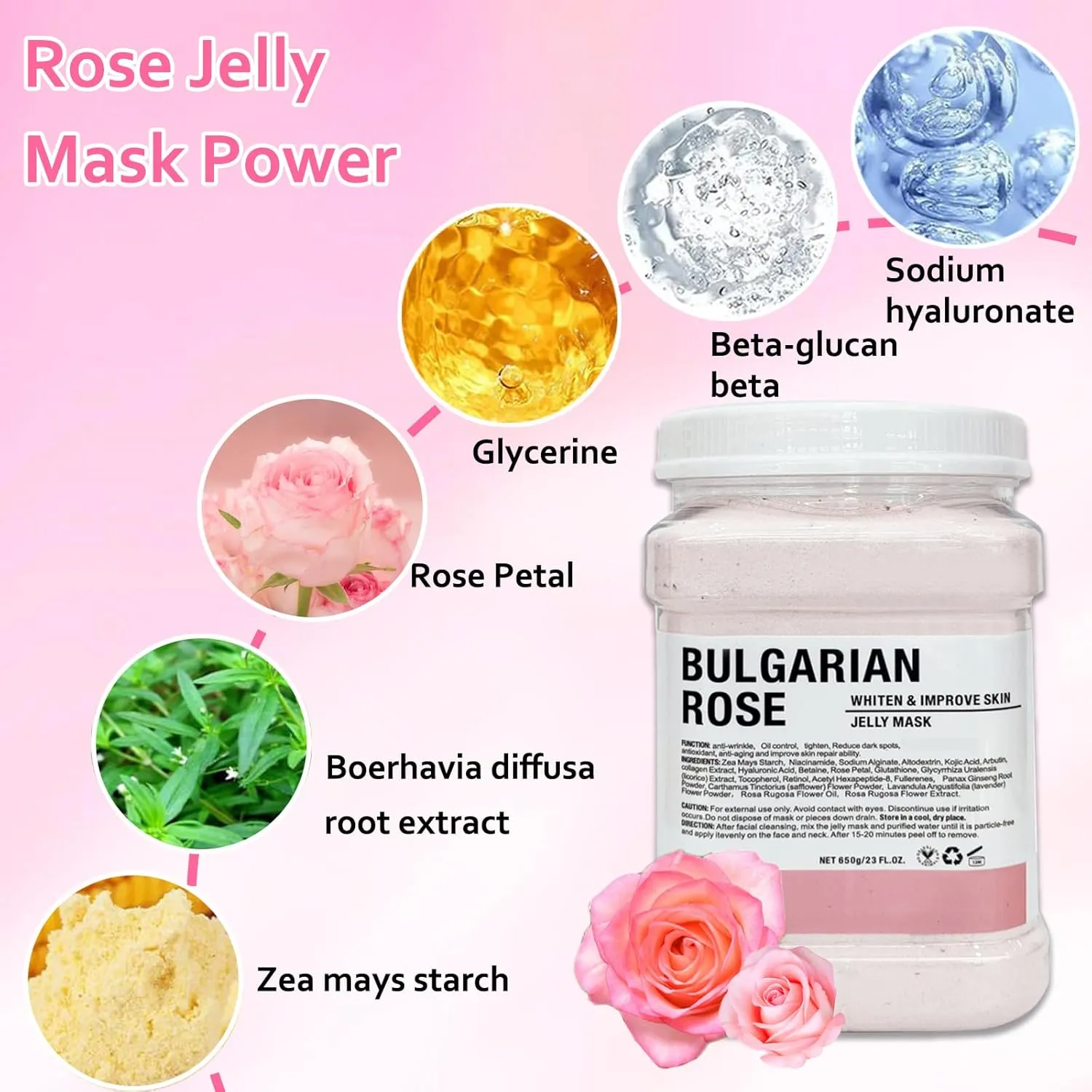 Jelly Mask Powder for Facials Care,Rose Petals Gel Jelly Face Mask,Professional Peel off Rubber Mask,Hydrating Jelly Masks,DIY Spa Mask with Double-ended Silicone Brush,23 Fl Oz