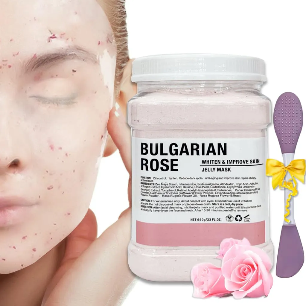 Jelly Mask Powder for Facials Care,Rose Petals Gel Jelly Face Mask,Professional Peel off Rubber Mask,Hydrating Jelly Masks,DIY Spa Mask with Double-ended Silicone Brush,23 Fl Oz