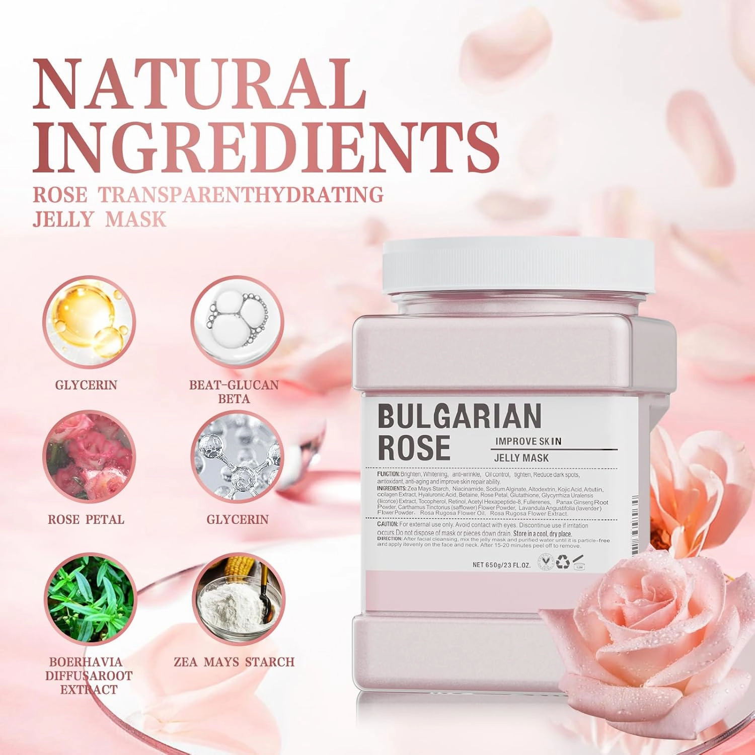 Jelly Face Mask for Facials, Bulgarian Rose Petals Natural Professional Peel Off Jelly Mask Gel Face Masks Hydrating&Moisturizing,Jelly Mask Powder DIY SPA 23 Fl Oz Jar