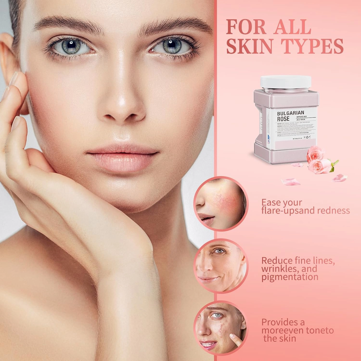 Jelly Face Mask for Facials, Bulgarian Rose Petals Natural Professional Peel Off Jelly Mask Gel Face Masks Hydrating&Moisturizing,Jelly Mask Powder DIY SPA 23 Fl Oz Jar