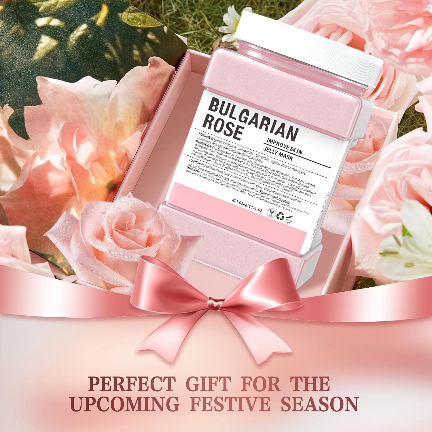 Jelly Face Mask for Facials, Bulgarian Rose Petals Natural Professional Peel Off Jelly Mask Gel Face Masks Hydrating&Moisturizing,Jelly Mask Powder DIY SPA 23 Fl Oz Jar