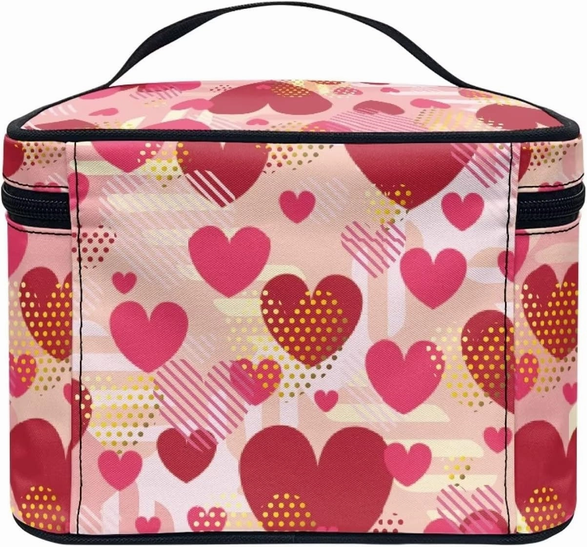 JEOCODY Cosmetic Bag Hearts Valentine Cosmetic Bag for Teen Girls Skull and Rose Print Portable Makeup Pouch Multifunction Toiletry Bag for Cosmetics Makeup Brushes Jewelry Accessories