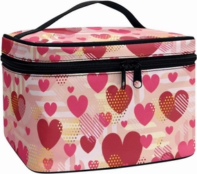 JEOCODY Cosmetic Bag Hearts Valentine Cosmetic Bag for Teen Girls Skull and Rose Print Portable Makeup Pouch Multifunction Toiletry Bag for Cosmetics Makeup Brushes Jewelry Accessories