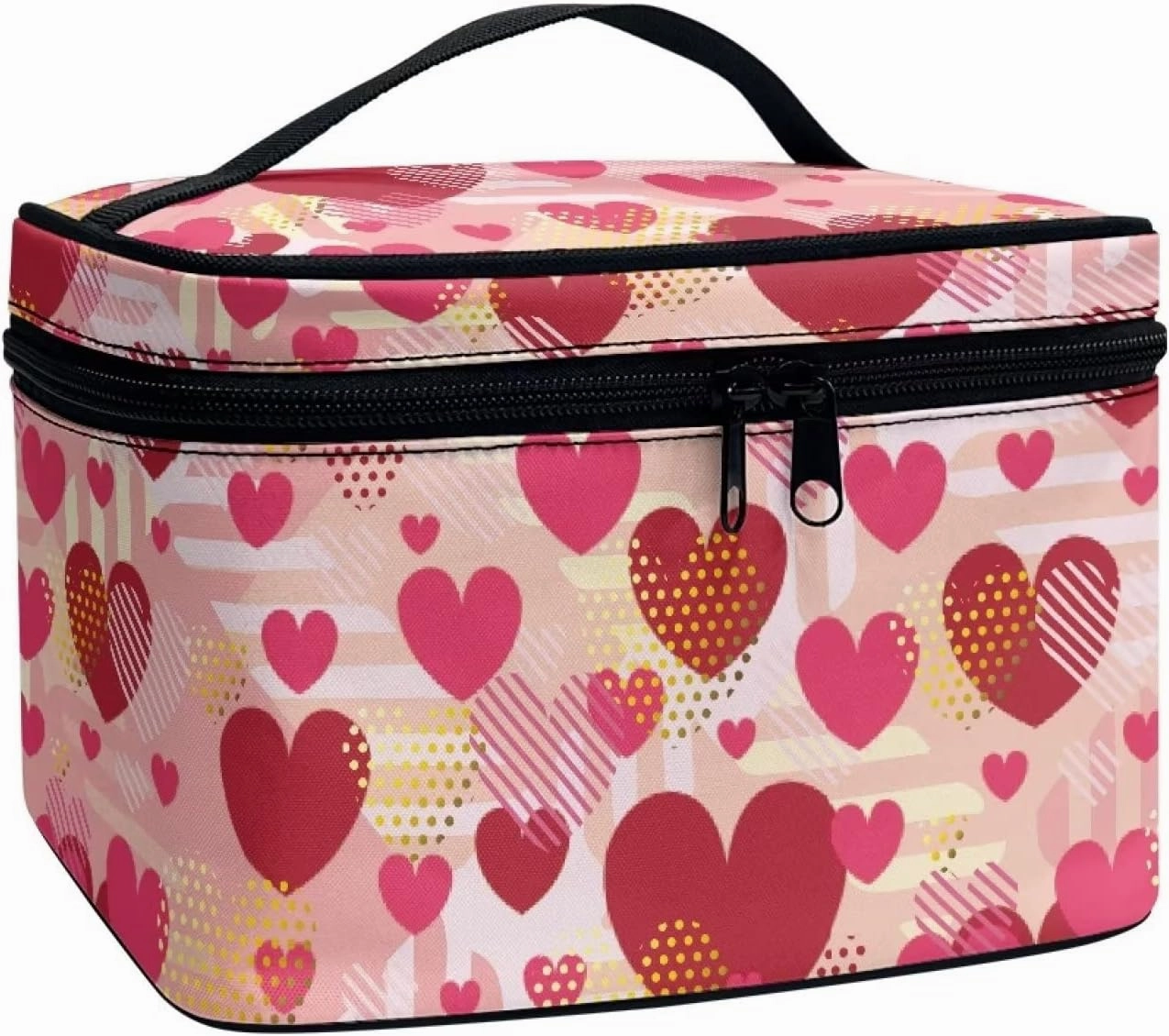 JEOCODY Cosmetic Bag Hearts Valentine Cosmetic Bag for Teen Girls Skull and Rose Print Portable Makeup Pouch Multifunction Toiletry Bag for Cosmetics Makeup Brushes Jewelry Accessories