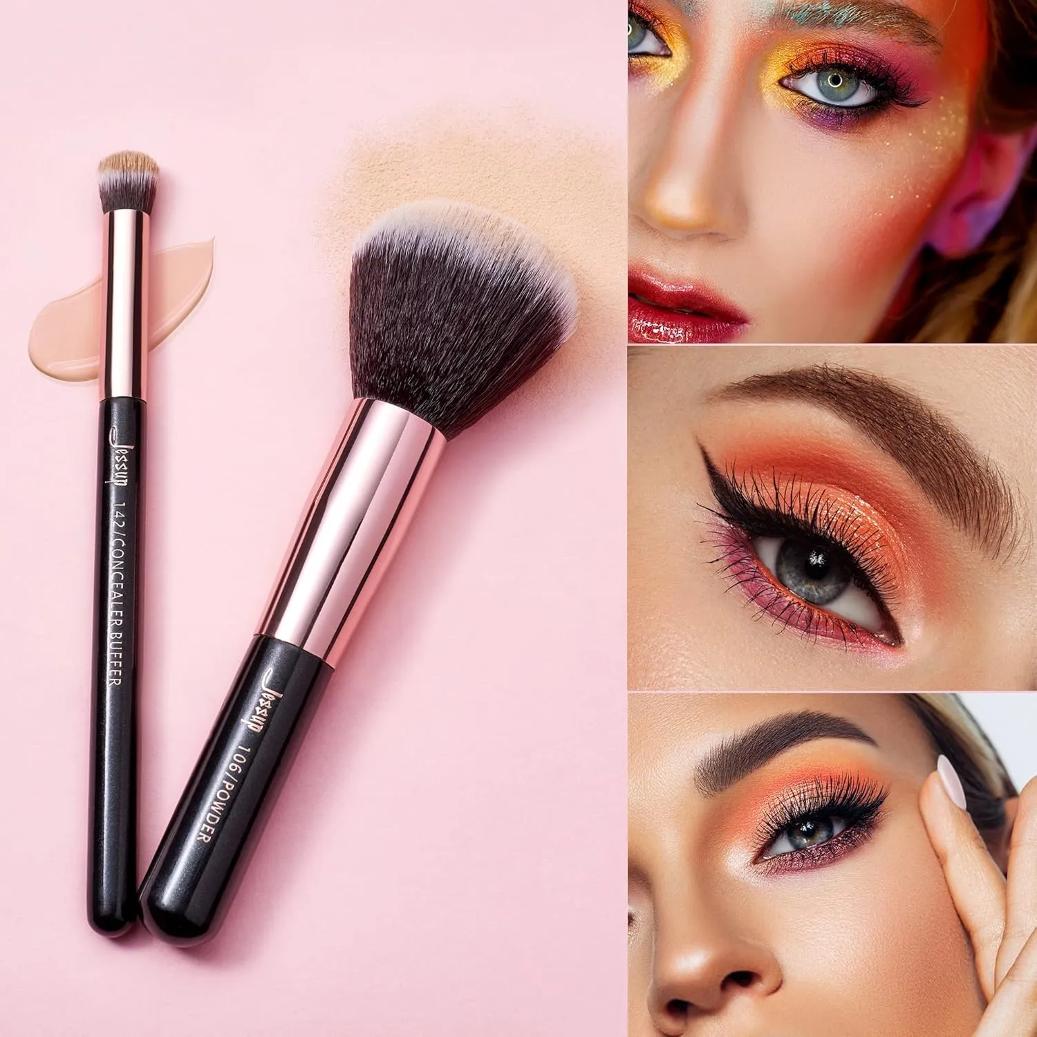 Jessup Brand 25pcs Professional Makeup Brush Set Beauty Cosmetic Foundation Powder Blusher Eyeshadow Blending Natural-Synthetic Hair Brushes Set (Black/Rose Gold)