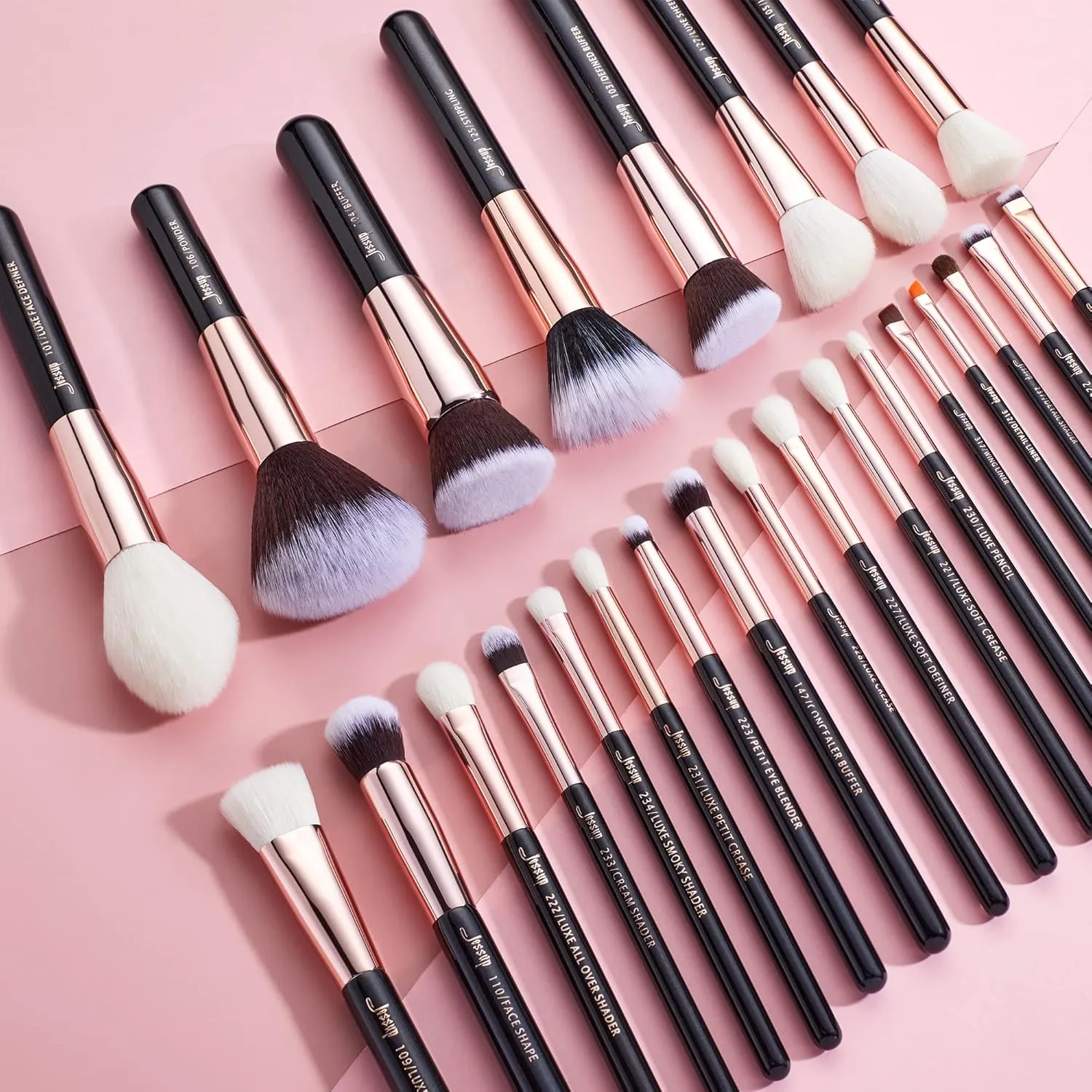 Jessup Brand 25pcs Professional Makeup Brush Set Beauty Cosmetic Foundation Powder Blusher Eyeshadow Blending Natural-Synthetic Hair Brushes Set (Black/Rose Gold)