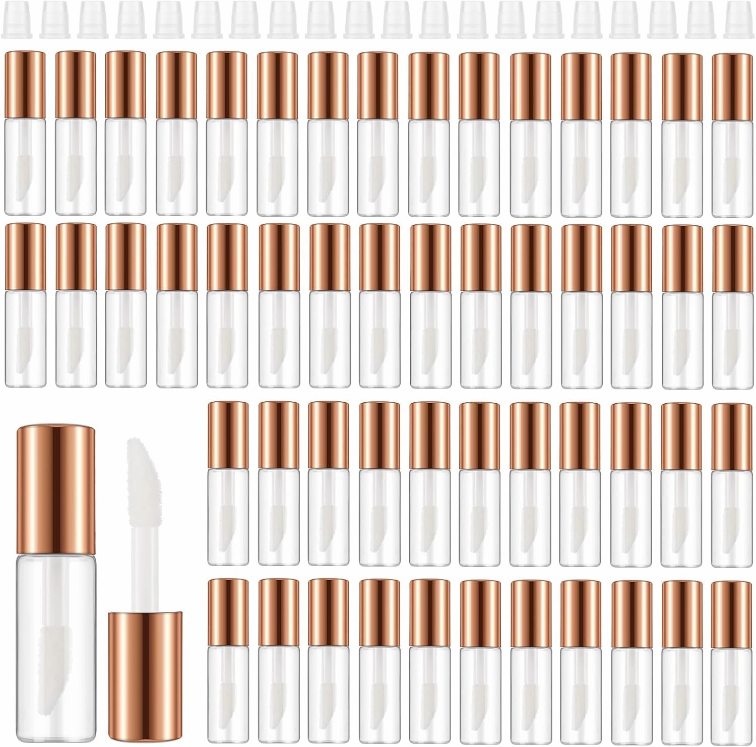 Jinei 150 Pcs Clear Empty Lip Balm Bottles 1.2ml Mini Lip Gloss Tubes, Refillable Containers Transparent Plastic Clear Lipstick Tubes for Girl Women DIY Makeup Sample Travel(Rose Gold)