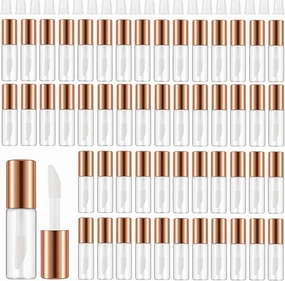 Jinei 150 Pcs Clear Empty Lip Balm Bottles 1.2ml Mini Lip Gloss Tubes, Refillable Containers Transparent Plastic Clear Lipstick Tubes for Girl Women DIY Makeup Sample Travel(Rose Gold)