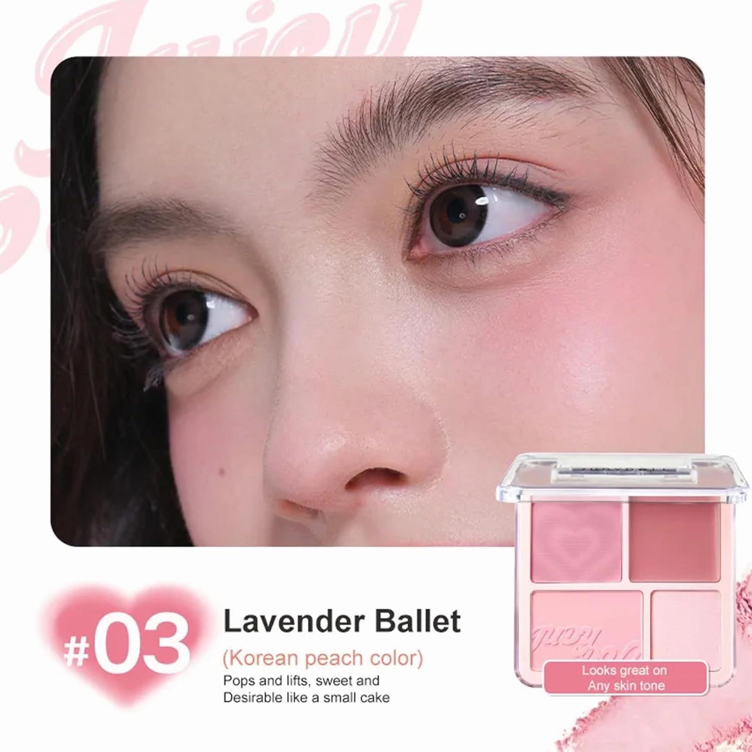 Judy 2 In 1 Blush & Highlight Palette, Non-greasy, Lasting Sparkling, Sculpt the Face Makeup (#03 Lavender Ballet, 9g)