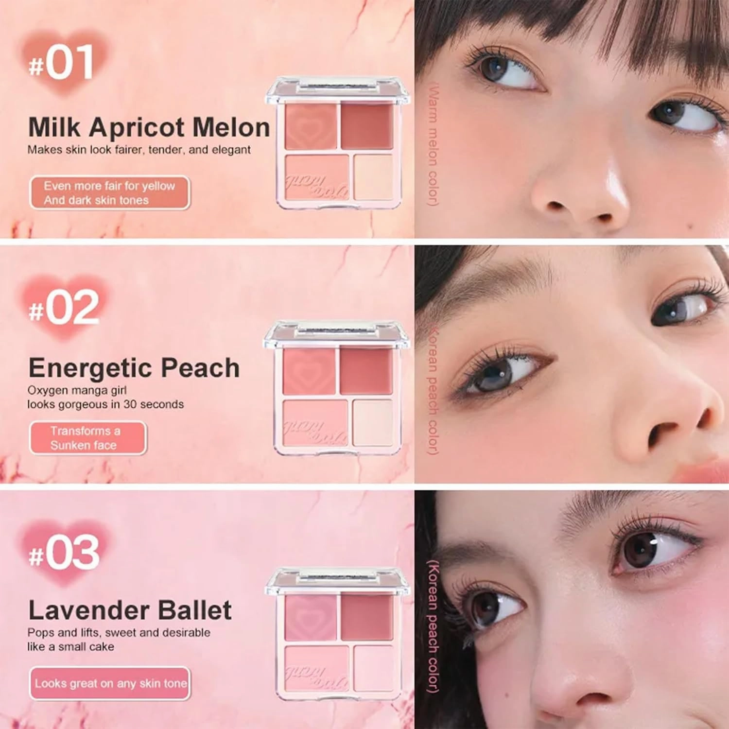 Judy Doll Blush Contour Palette, 2 In 1 Blush Highlight Palette, Blush and Highlighter Makeup, Non-greasy, Lasting Sparkling, Sculpt the Face Makeup (#01 Milk Apricot Melon, 9g)