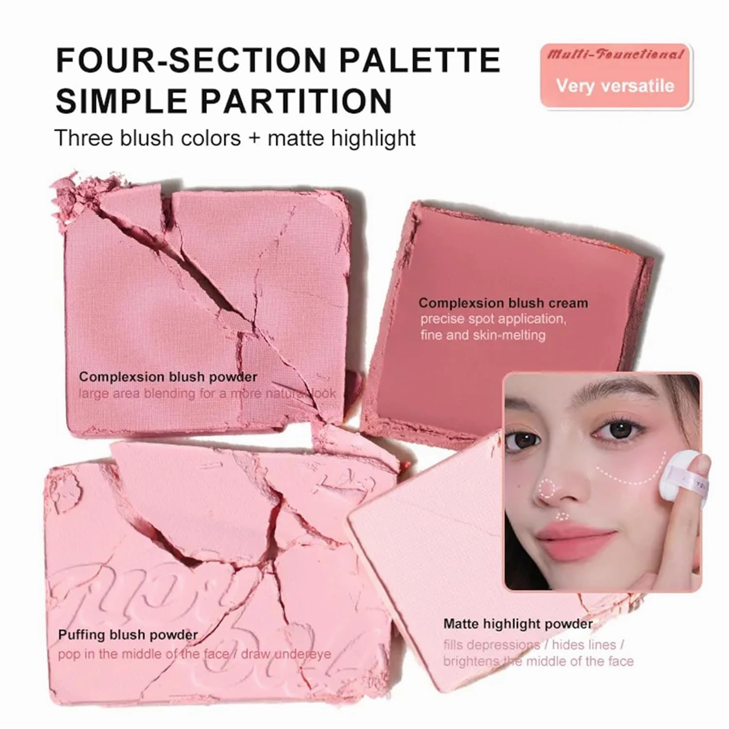 Judy Doll Blush Contour Palette, 2 In 1 Blush Highlight Palette, Blush and Highlighter Makeup, Non-greasy, Lasting Sparkling, Sculpt the Face Makeup (#01 Milk Apricot Melon, 9g)