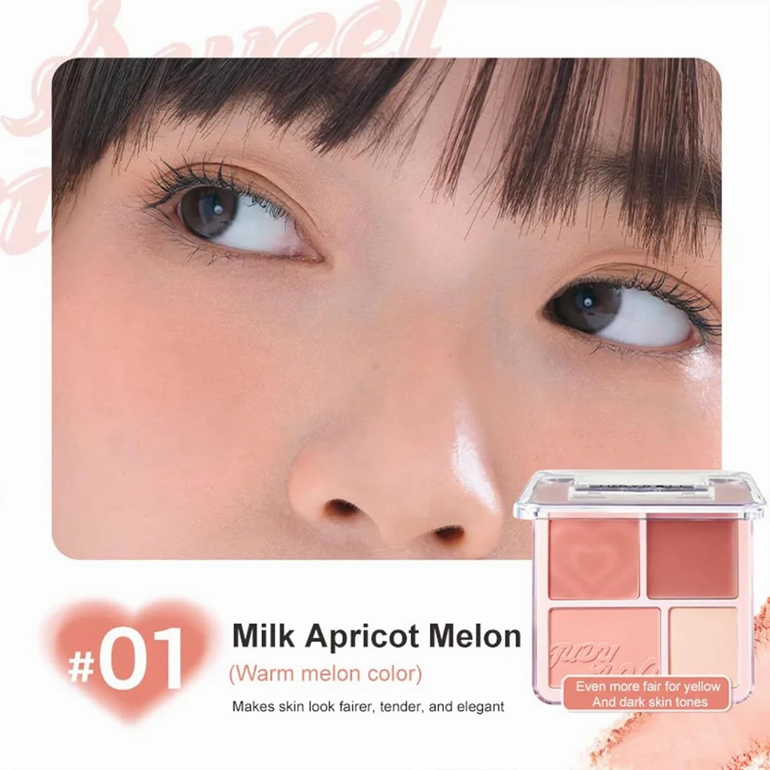 Judy Doll Blush Contour Palette, 2 In 1 Blush Highlight Palette, Blush and Highlighter Makeup, Non-greasy, Lasting Sparkling, Sculpt the Face Makeup (#01 Milk Apricot Melon, 9g)