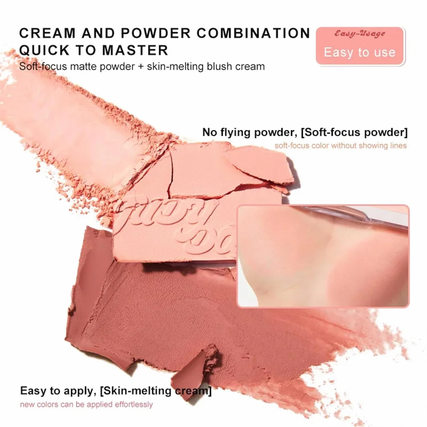 Judy Doll Blush Contour Palette, 2 In 1 Blush Highlight Palette, Blush and Highlighter Makeup, Non-greasy, Lasting Sparkling, Sculpt the Face Makeup (#01 Milk Apricot Melon, 9g)