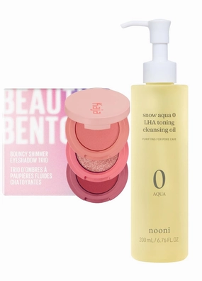 Kaja Beauty Bento Collection - Bouncy Eyeshadow Trio 07 Glowing Guava, 0.03 Oz   NOONI Cleansing Oil - Snow Aqua 0 LHA Toning Pore Care Korean Facial Oil Cleanser, 6.76 fl.oz Bundle