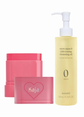 Kaja Dewy Bar - Creamy Multi-Stick Blusher & Lip Balm 02 Strawberry Sorbet,10g   NOONI Cleansing Oil - Snow Aqua 0 LHA Toning Pore Care Korean Facial Oil Cleanser, 6.76 fl.oz Bundle