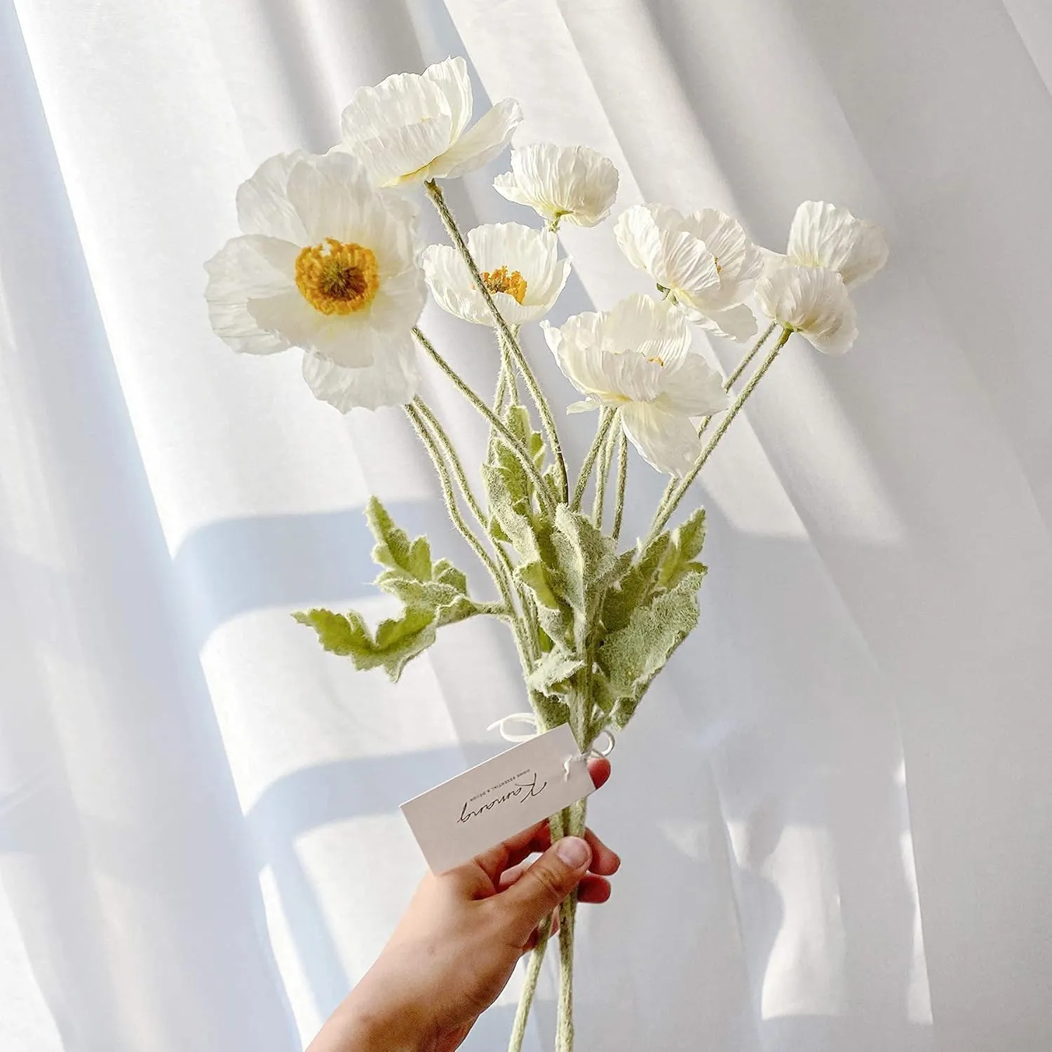 Kamang Artificial Poppy White Silk Flower (3 Stems) for Home Decor and Wedding. Real Touch White Fake Flower. White Flower Wedding Decor Bouquet Floral Arrangements Centerpieces (White)