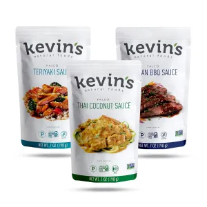 Kevin's Natural Foods Paleo Simmer Sauce Variety Pack - Stir-Fry Sauce, Gluten Free, No Preservatives, Non-GMO - 3 Pack (Teriyaki/Thai Coconut/Korean BBQ)