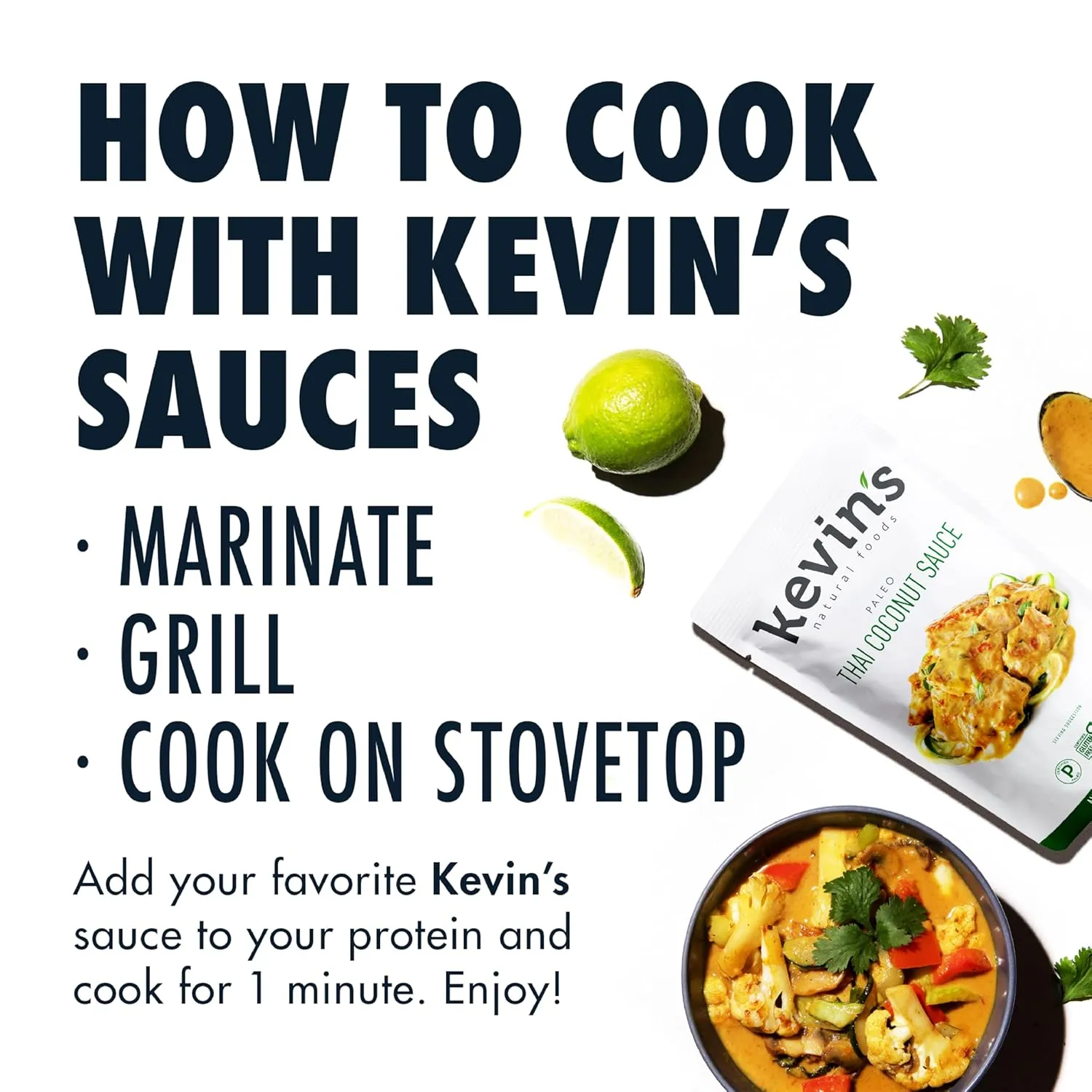 Kevin's Natural Foods Thai Coconut Sauce - Paleo Simmer Stir-Fry Sauce, Gluten Free, No Preservatives, Non-GMO - 3 Pack (Thai Coconut)