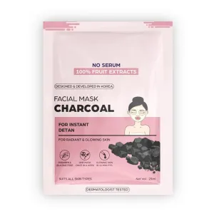 KH Instant Detan Charcoal Facial Mask | For radiant & glowin skin | 100% fruit extracts, Korean Mask | 1pc, 25gm