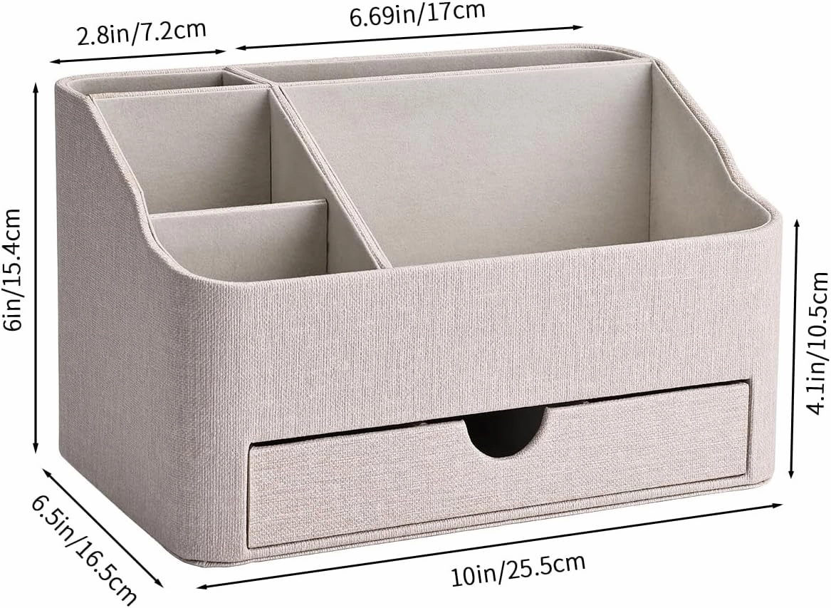KINGFOM Leather Makeup Organizer with Drawer, Cosmetic Storage for Dresser Countertop and Bathroom Vanity, Beauty Holder for Lipstick Brush Skincare (Beige)
