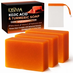 Kojic Acid & Turmeric Dark Spot Corrector Soap Bar With Vitamin C Hyaluronic Acid, Shea Butter & Rosehip Oil, Original Korean Kojic Complex Balancing Cleanser for All Skin Types (3)