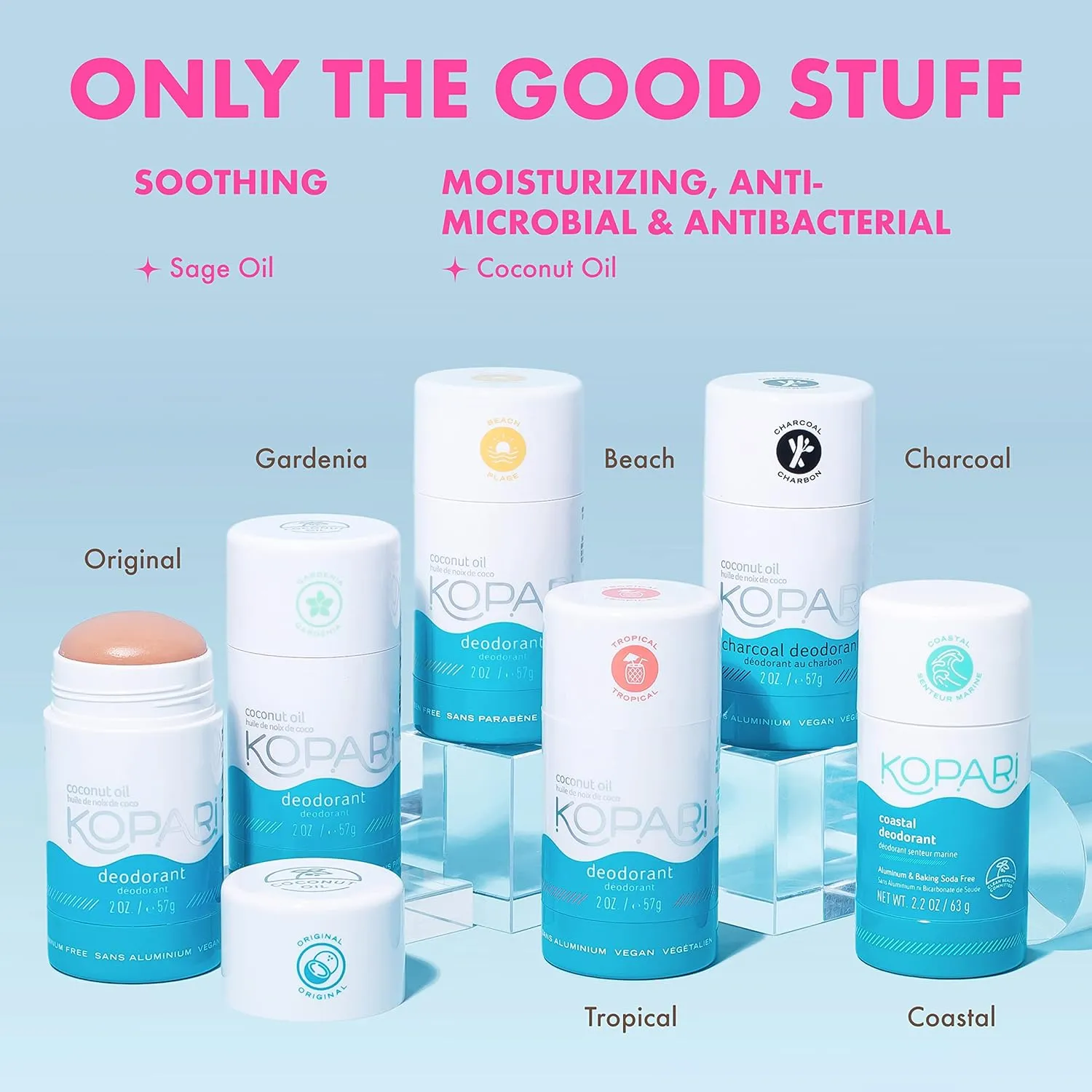 Kopari Aluminum Free Coconut Deodorant, Non Toxic & Clean Plant-Based, No Aluminum, Parabens or Baking Soda, Long Lasting Protection, Original 2 oz