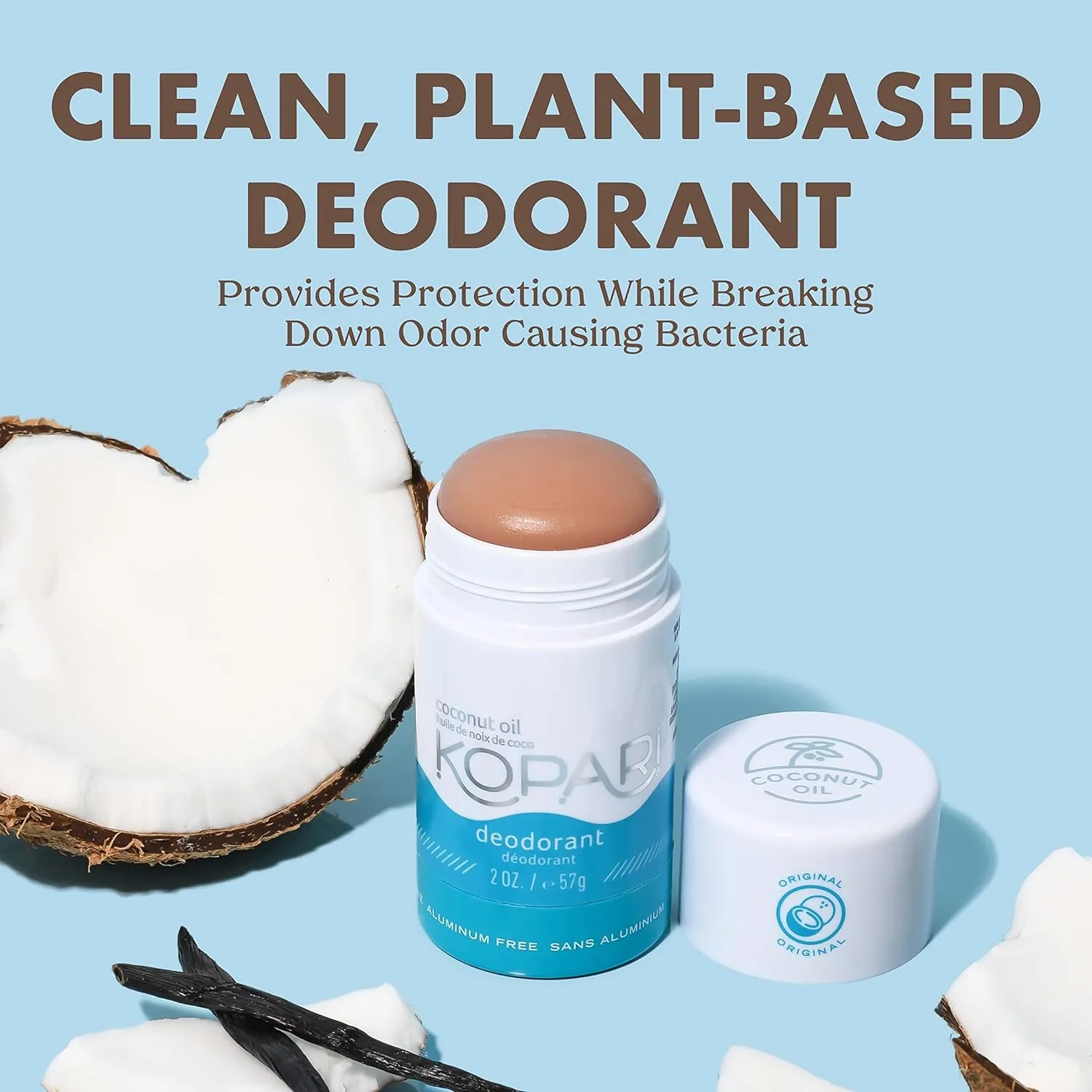 Kopari Aluminum Free Coconut Deodorant, Non Toxic & Clean Plant-Based, No Aluminum, Parabens or Baking Soda, Long Lasting Protection, Original 2 oz