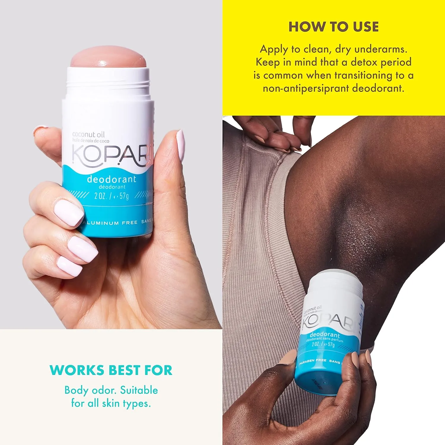 Kopari Aluminum Free Coconut Deodorant, Non Toxic & Clean Plant-Based, No Aluminum, Parabens or Baking Soda, Long Lasting Protection, Original 2 Pack