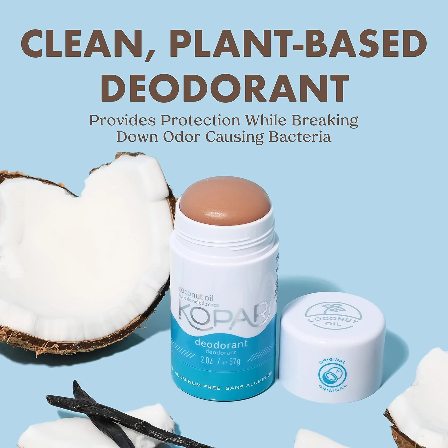 Kopari Aluminum Free Coconut Deodorant, Non Toxic & Clean Plant-Based, No Aluminum, Parabens or Baking Soda, Long Lasting Protection, Original 2 Pack