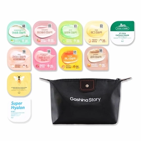 Korean Face Mask Skin Care - 7g Pods with Cosmetic Pouch, Hydrating & Deep Cleansing,11 Variety: Aloe, Potato, Pomegranate Collagen, Rice, Eoseongcho, Volcanic, Honey, Egg, Cica, Progloss Gold, Hyalon