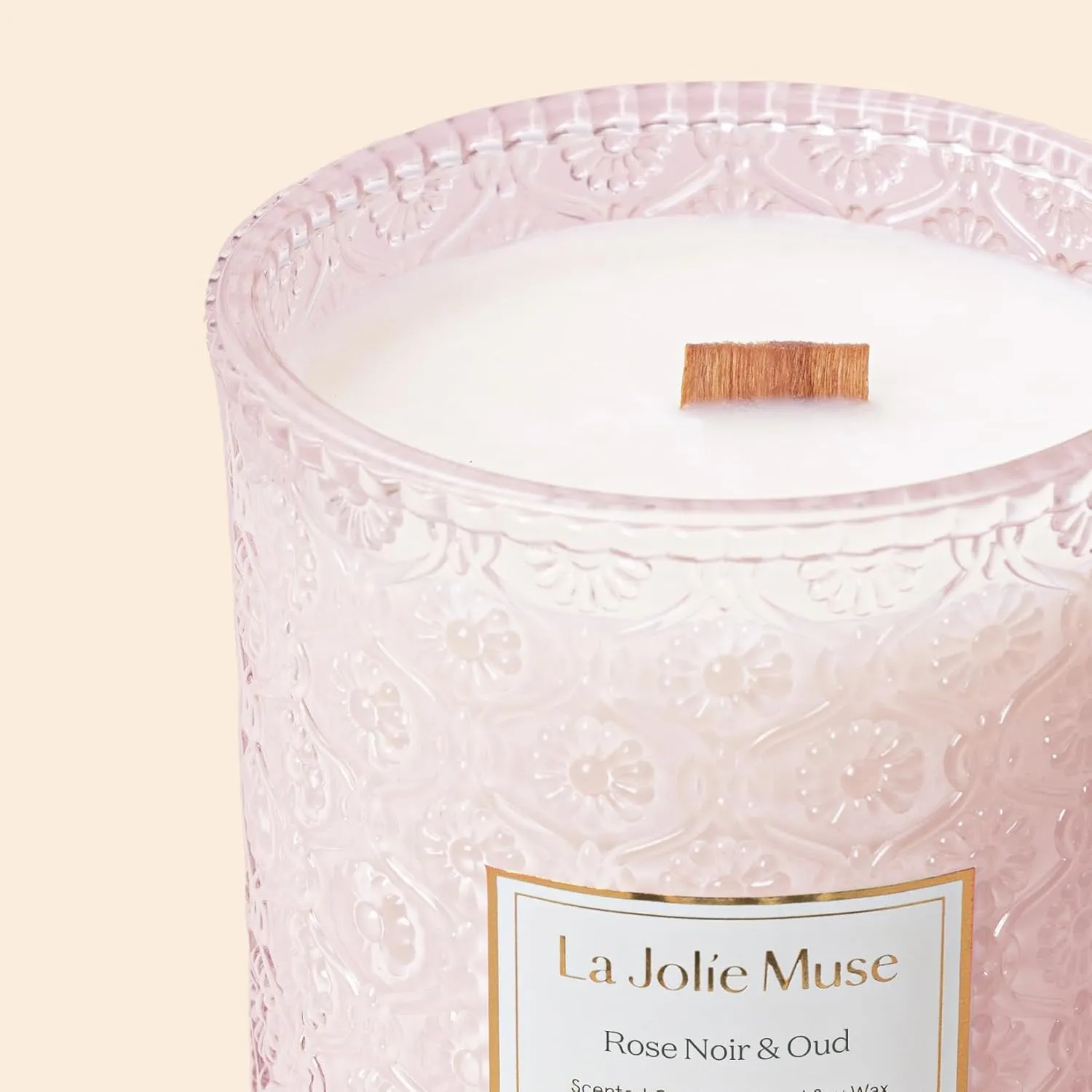 LA JOLIE MUSE Rose Noir & Oud Candle, 19 Oz, Pink Rose Scented Candle Gift, Wood Wicked Large Candles for Home Scented, Long Burning Time