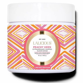 LaLicious Peachy Keen Extraordinary Whipped Sugar Scrub - Limited Edition Exfoliating Body Scrub with Creamy Peach & Jasmine Petals for Spring (16oz)