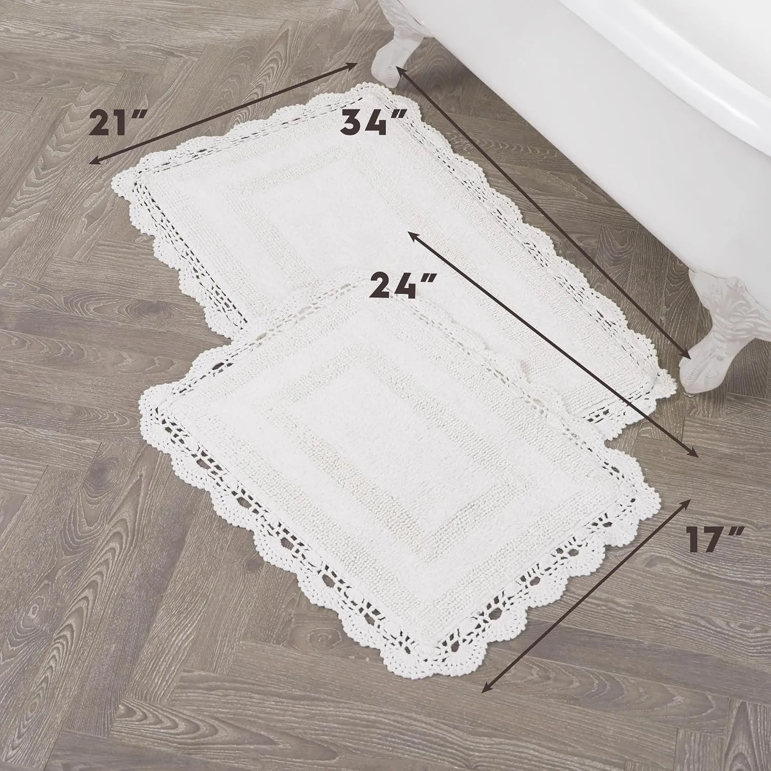 Laura Ashley Crochet Cotton 17x24/21x34 in. 2-Piece Bath Rug Set, Creamy White