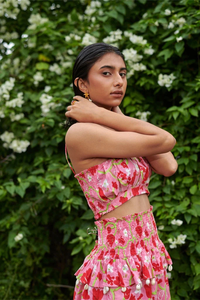 Le Blush Fleur Noodle Strap Crop Top