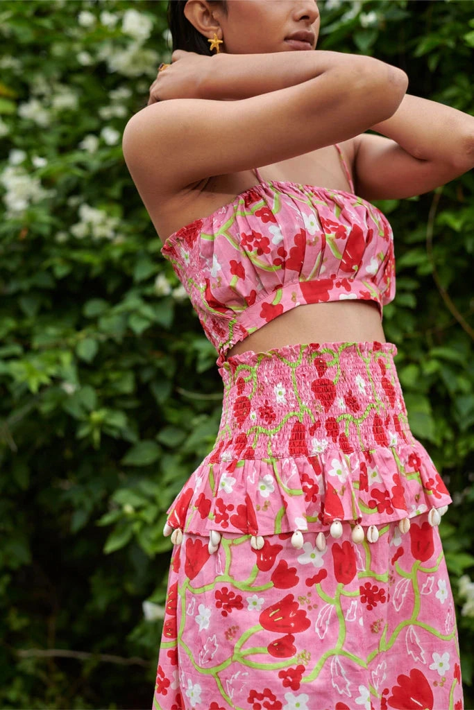 Le Blush Fleur Noodle Strap Crop Top