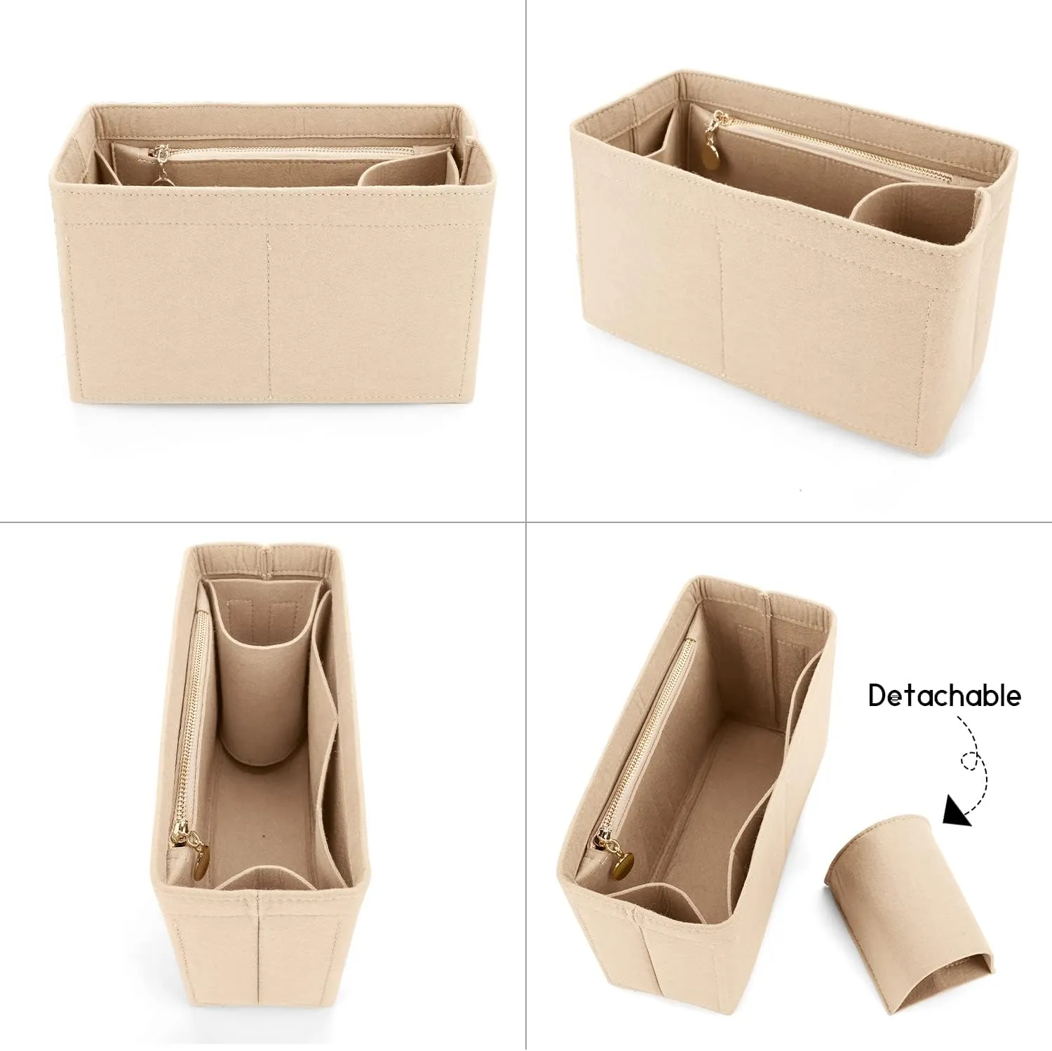 LEXSION Felt Purse Organizer Insert for Handbags with Zipper for Kelly 28,Bag Organizer with Removable Bottle Holder 8032 Beige Medium